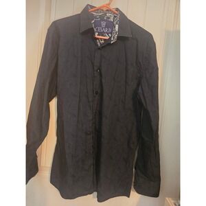 Cesari Men's Black Textured Button Down Shirt